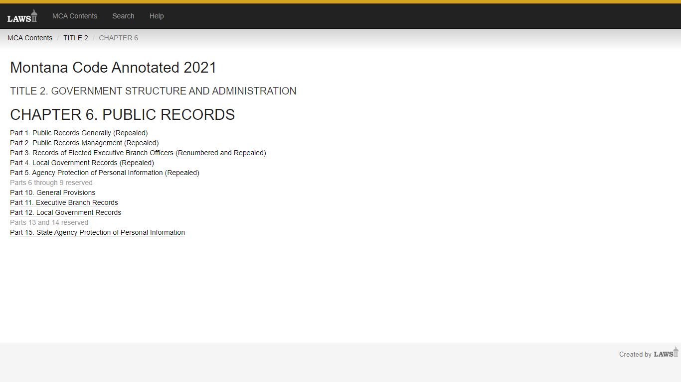 CHAPTER 6. PUBLIC RECORDS - Table of Contents, Title 2, MCA - Montana